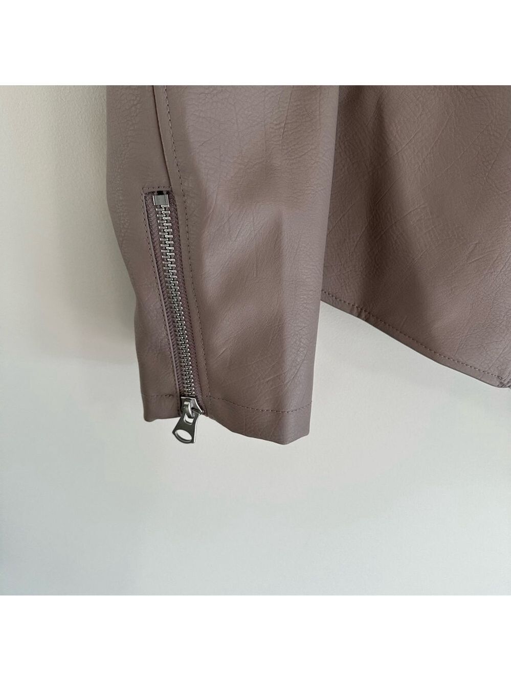 Monk & Lou Faux Leather Vegan Moto Jacket Size XL Taupe - Picture 11 of 14